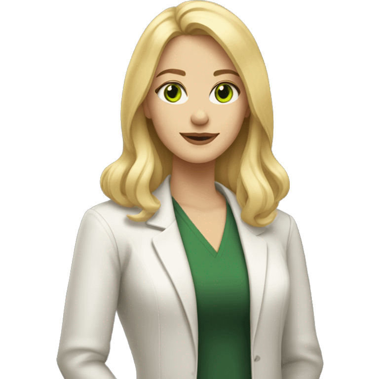 Woman with blonde shoulder length hair and green eyes holding a black Laborador  emoji