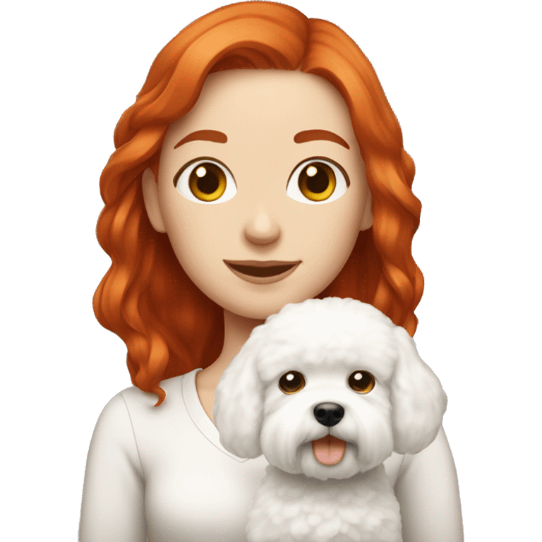 Red hair girl with a white bichon  emoji