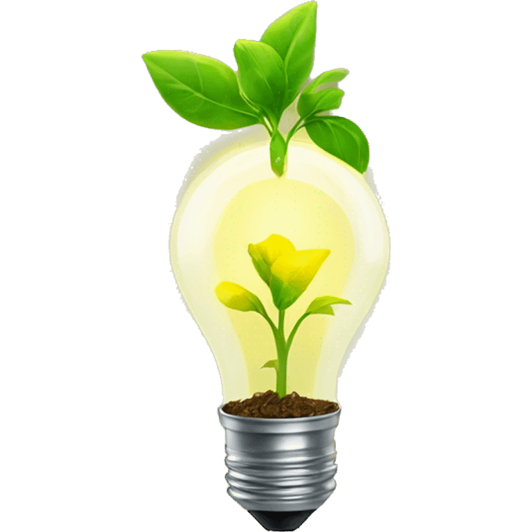 a plant sprout inside a yellow glowing idea lightbulb emoji