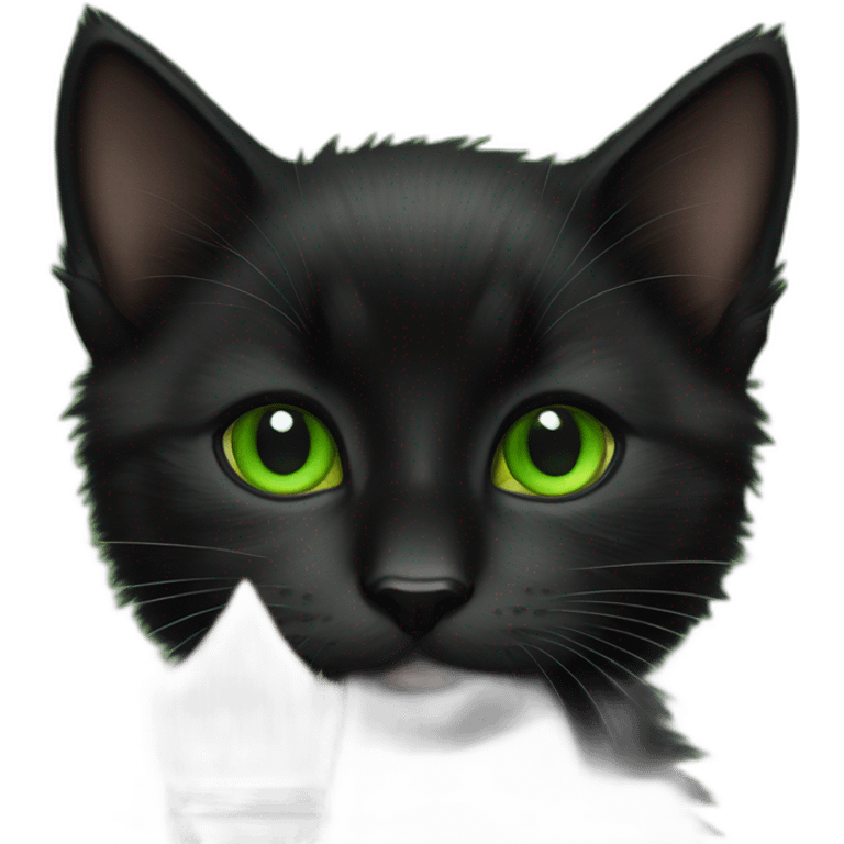 Black kitten with green eyes is painting emoji