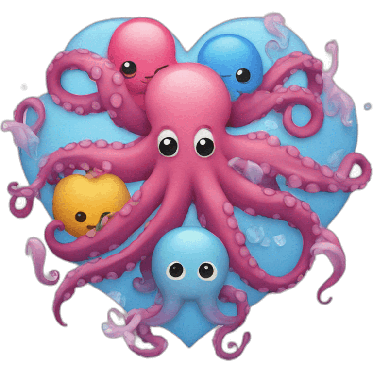 An octopus surrounded by love and five people  emoji