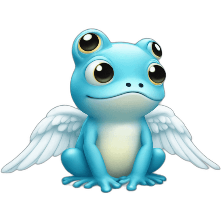 cute round ball blue frog with white angel wings emoji