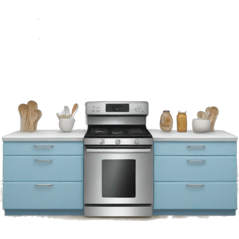 Realistic front facing powder blue kitchen  hanging cabinets. emoji