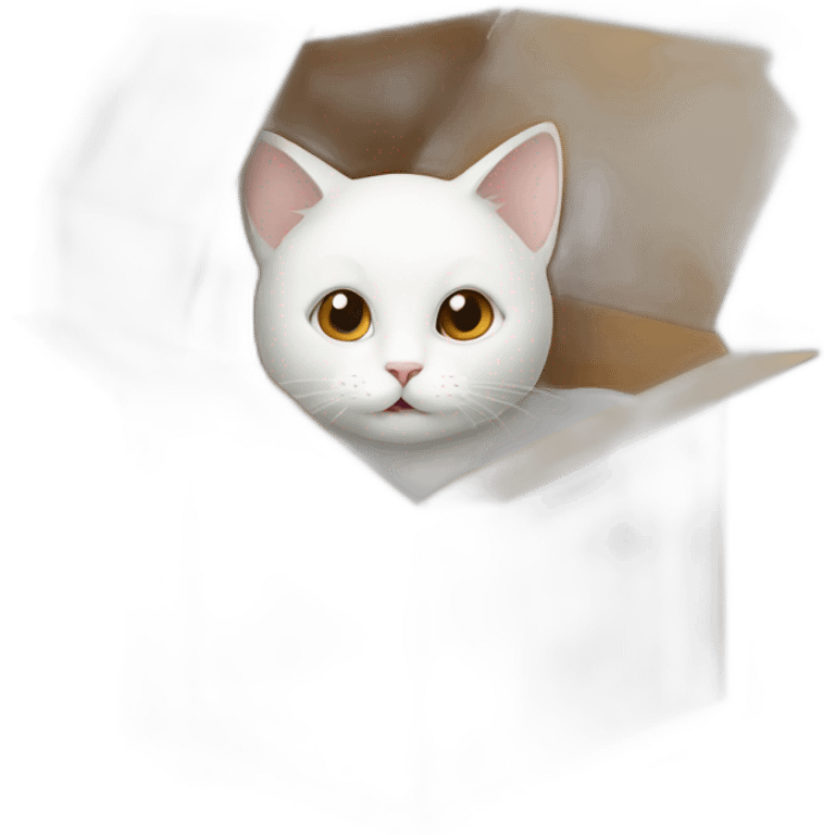 White cat hiding inside a brown box emoji