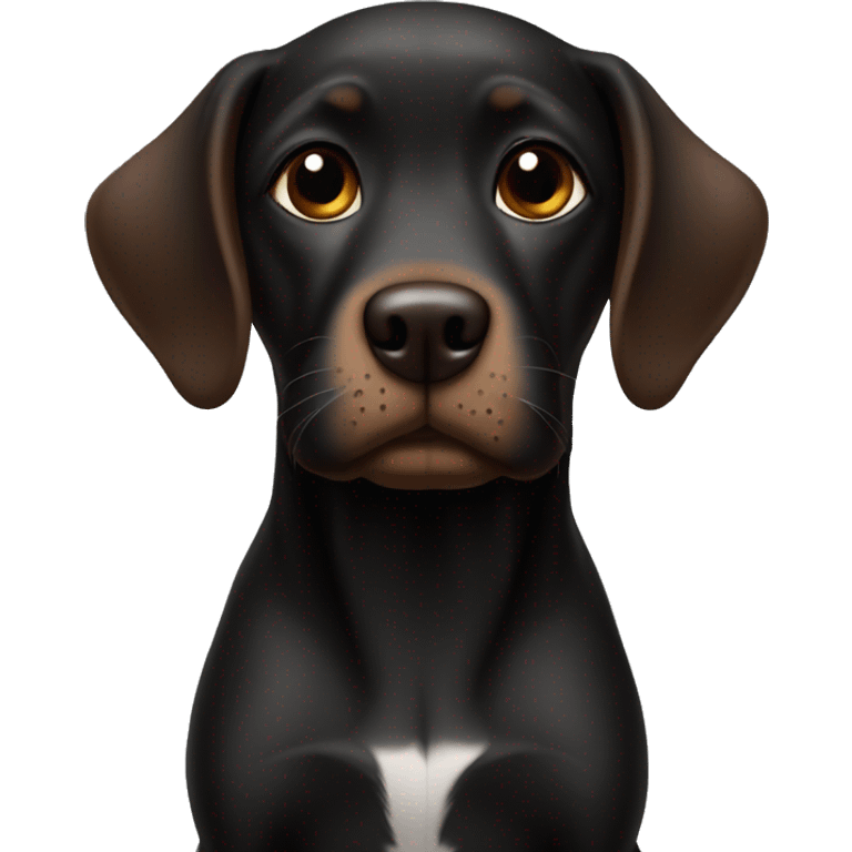 black cute dog with brown co around the mouth and above the eyes near the nose with a little brown on the earsor emoji