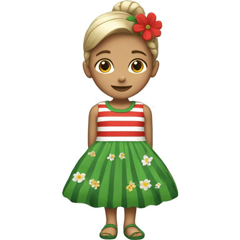 girl in a dress (striped dress with flowers green red white) emoji