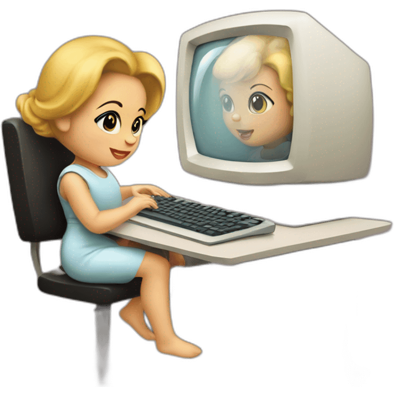 70's housewife baby hacker at the computer emoji