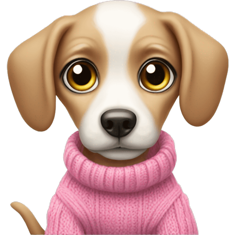 Cute big eyed baby dog wearing a pink sweater emoji