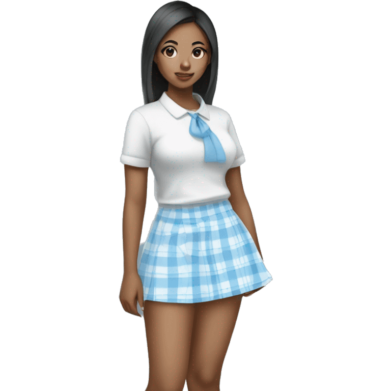 Pretty Mixed Asian black girl in Baby blue and white plaid mini skirt emoji