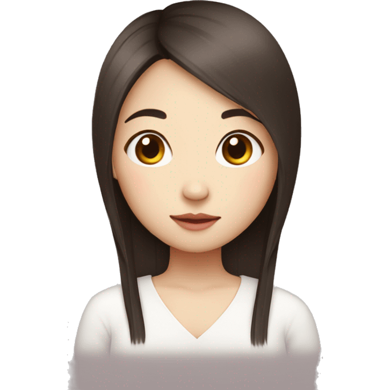 chinese girl with straight dark brown hair, chuibby face emoji