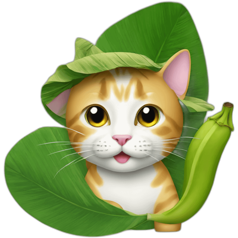 Cat with Vietnamese banana leaf hat emoji