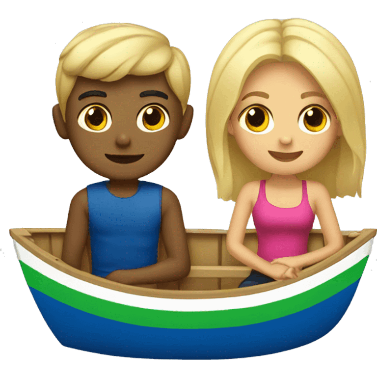 Mexican girl and blonde boy in small boat emoji