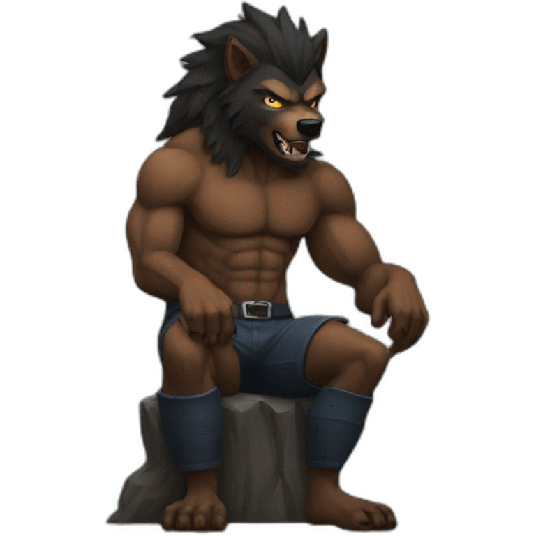 Lonely werewolf dark sitting muscular emoji