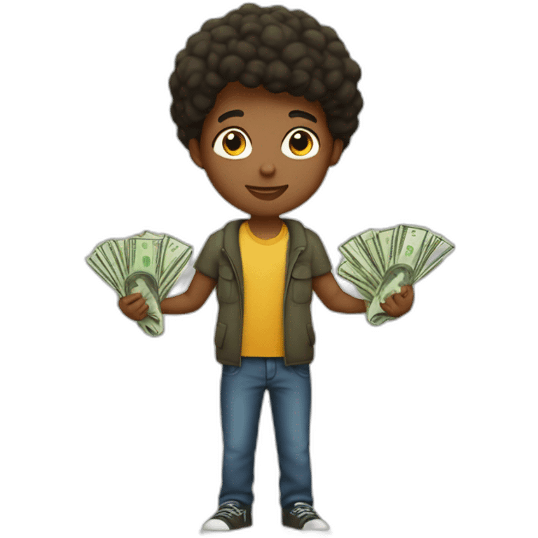 The boy holding the money emoji