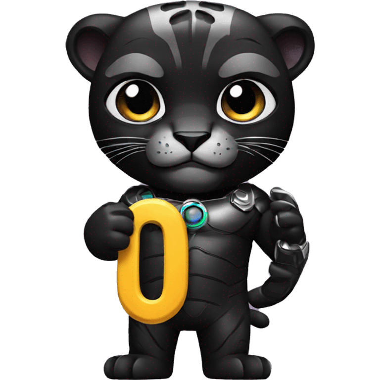 A black panther holding a phone with the number 0 in its paws emoji