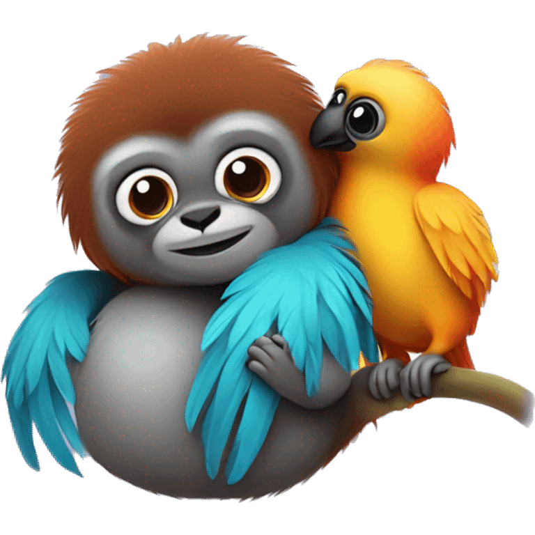 Cute Titi monkey hugging a cute colorful dodo bird! emoji