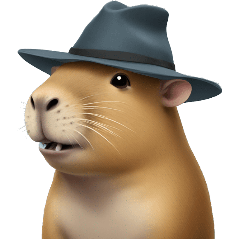 Capybara wearing a hat that's a shark emoji