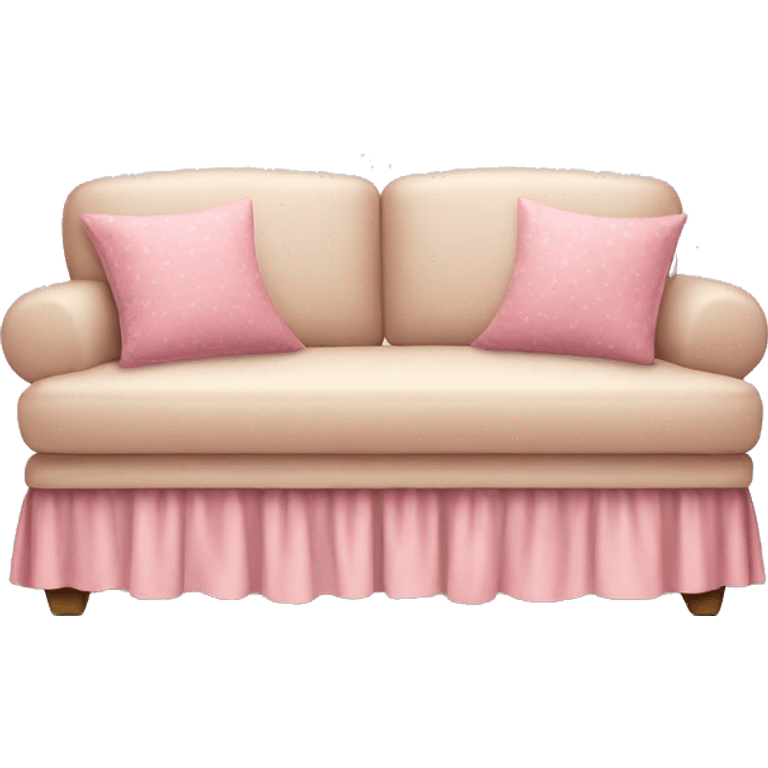 Delicate beige sofa with a pink bedspread and a pillow emoji