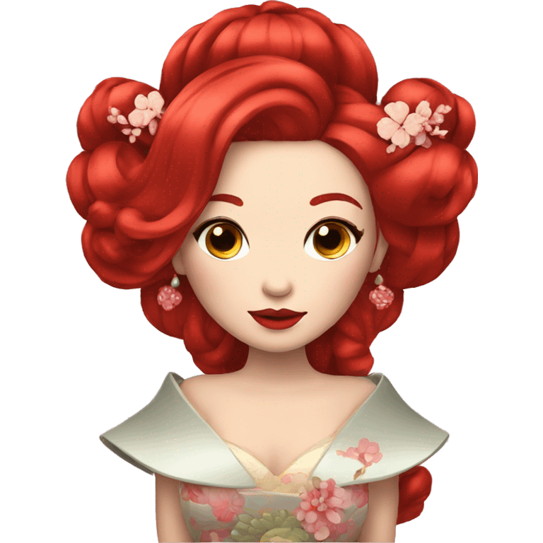 pageant queen with red hair and geisha makeup emoji