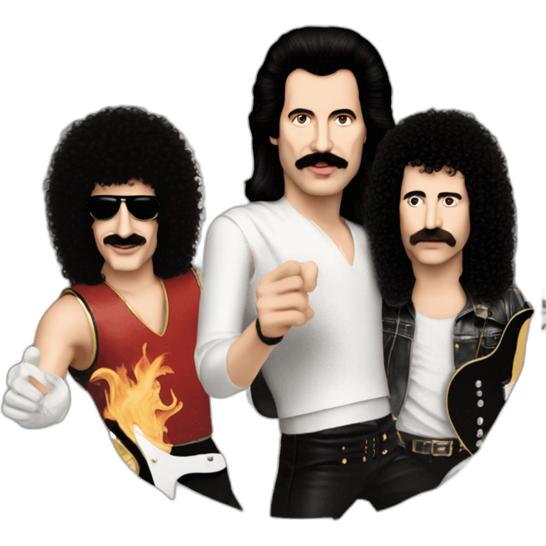 Freddie mercury, Brian may, Roger Taylor and John deacon performing emoji