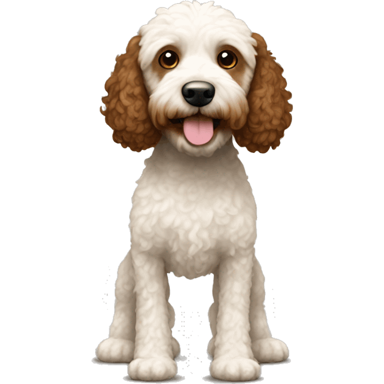 A spoodle with a brown head and brown and white patches on body emoji