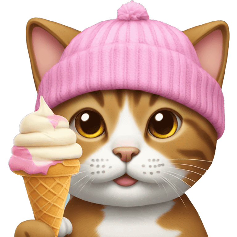 Cat wearing beanie with ice cream emoji