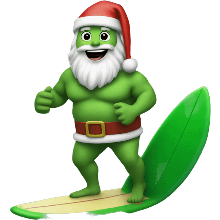 Green skin Santa on a surfboard  emoji