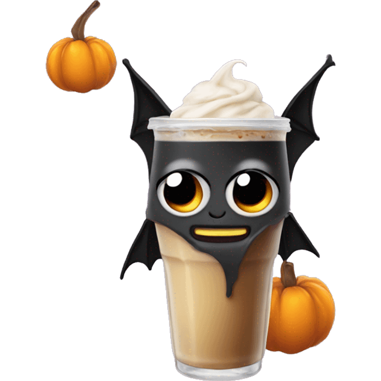 halloween bat with iced coffee emoji