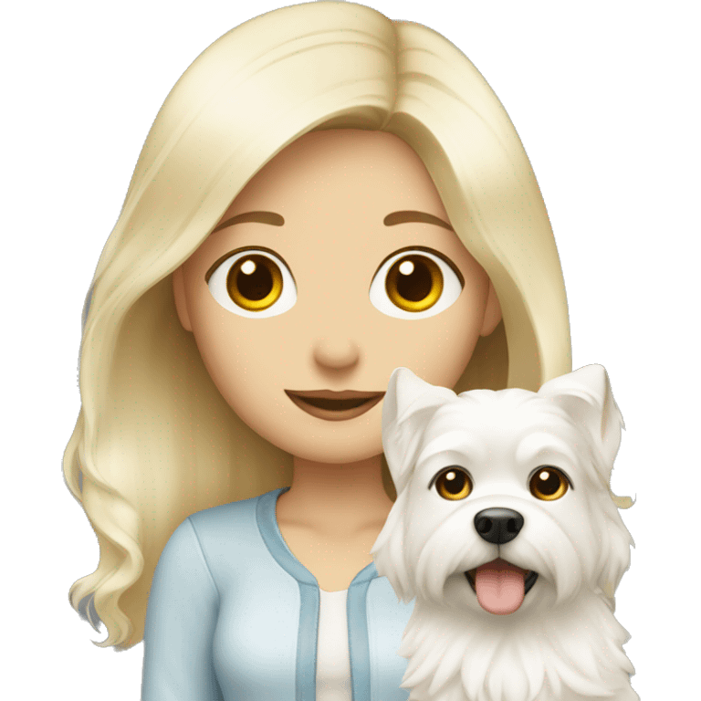 blonde girl with white fluffy dog emoji