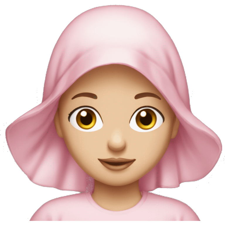 Caucasian girl long eyelashes with pink satin bonnet emoji