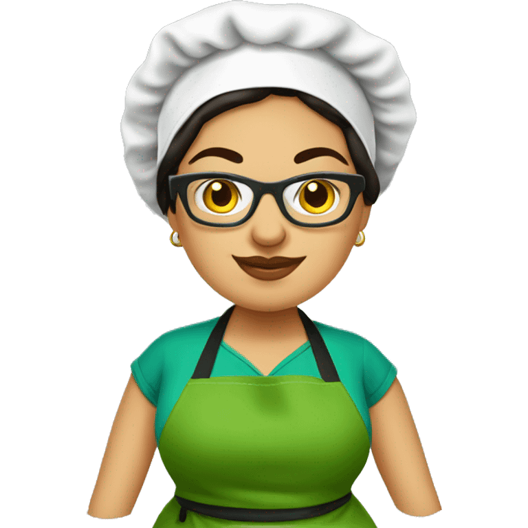 mexican chubby lady green apron  with glasses cooking tacos emoji