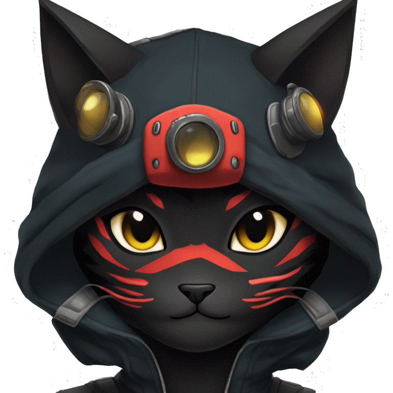 Edgy Shy Anthro Ninja boyish cool pretty dark black Litten-Pokémon-cat-fursona-animal techwear emoji