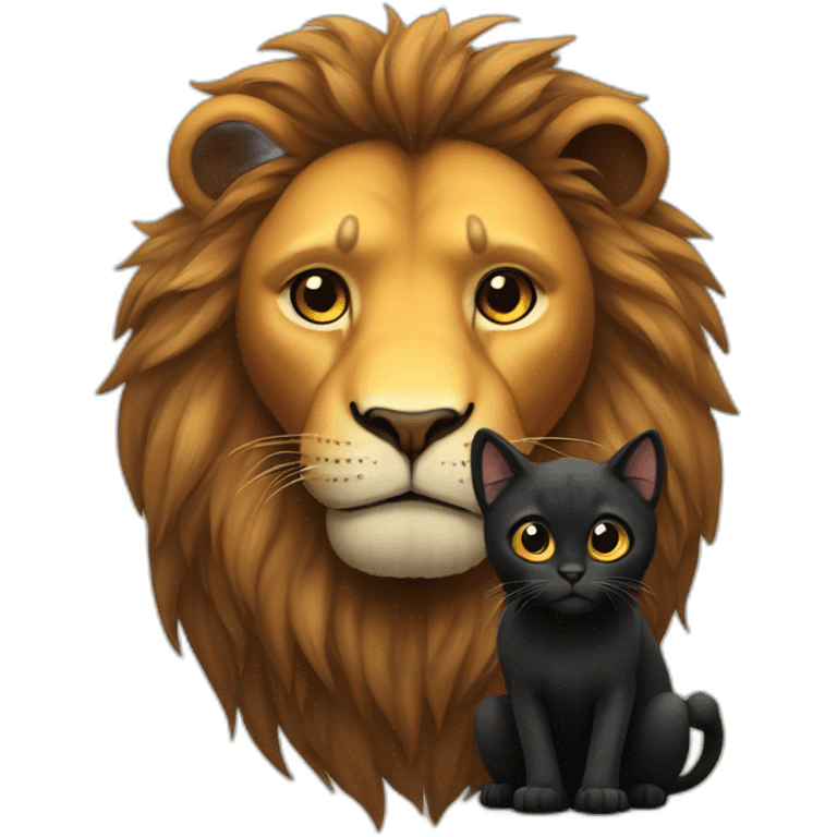 Big Lion and small black cat big sad eyes emoji