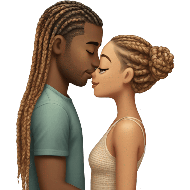 a light skinned boy kissing girl with box braids and doing romance emoji