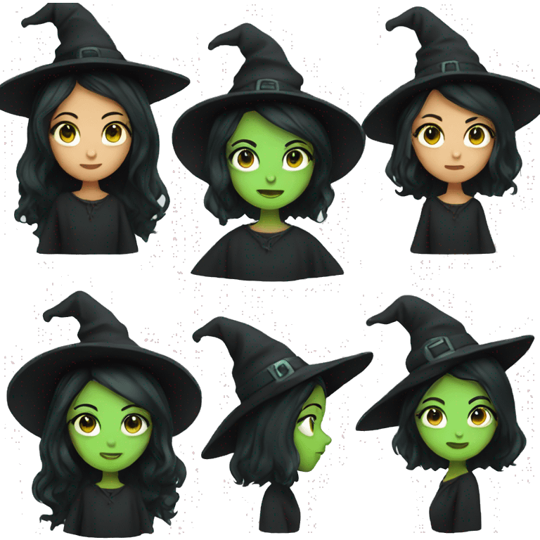 FEMALE WITCH WITH WITH BLACK HAIR, GREEN EYES, GREEN HAT  emoji