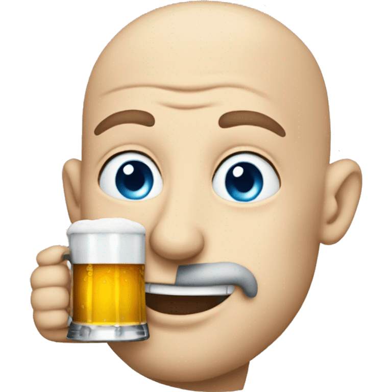 bald blue eyed emoji drinking beer emoji