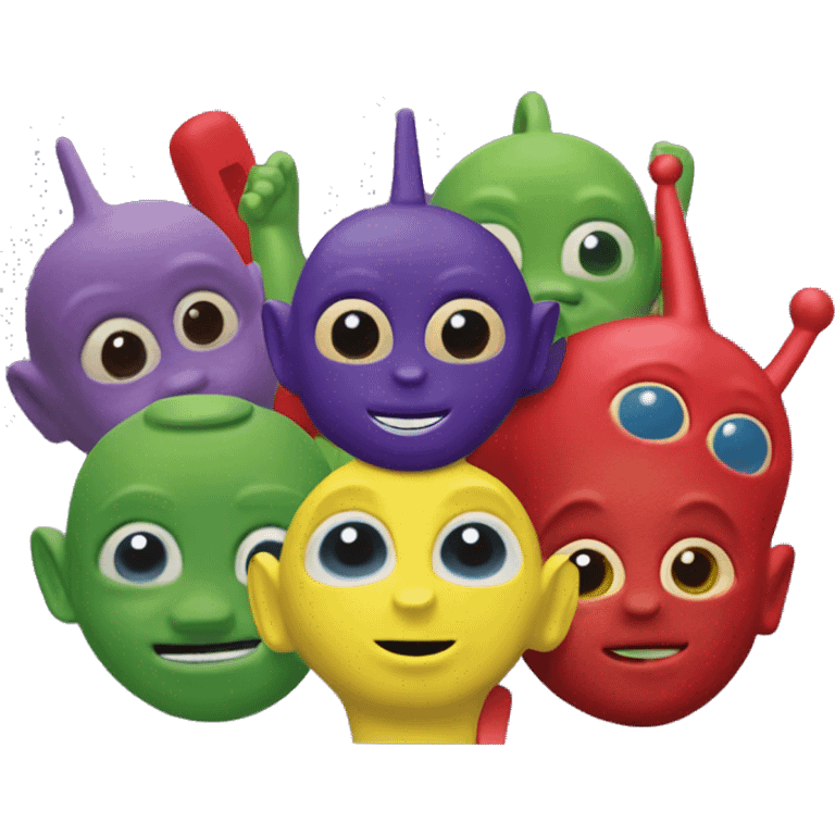 Purple, red, yellow, and green teletubbies emoji