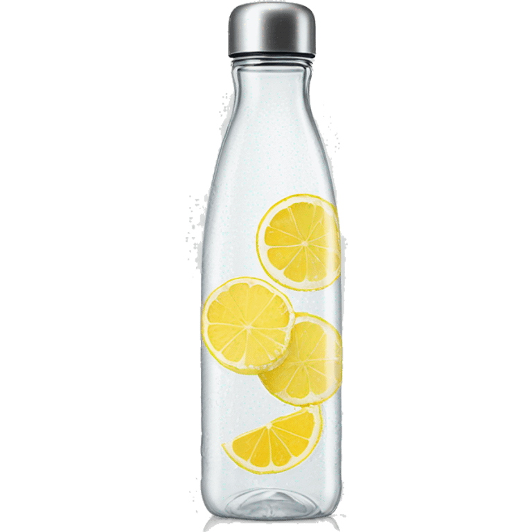 modern voss branded thin glass water bottle with lemon slices inside hyperrealistic soft textures no background emoji