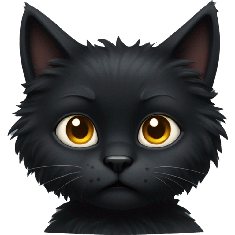 Black fluffy cat with upset face emoji