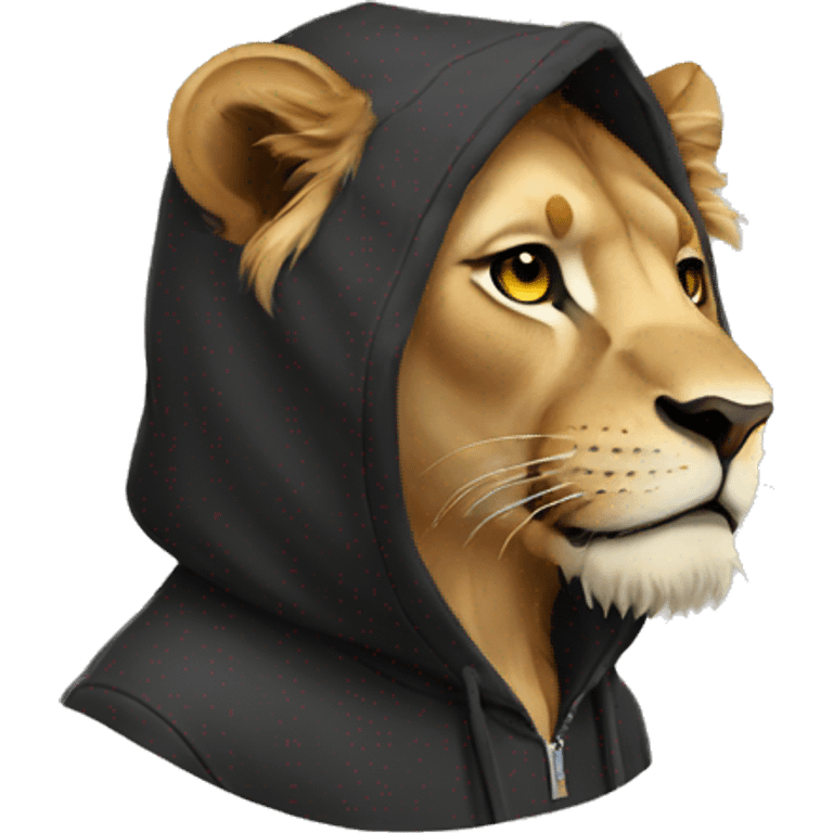 Lion wearing a black hoodie emoji