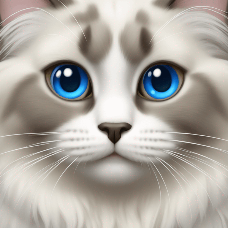 ragdoll cat, grey center face, blue eyes, emoji