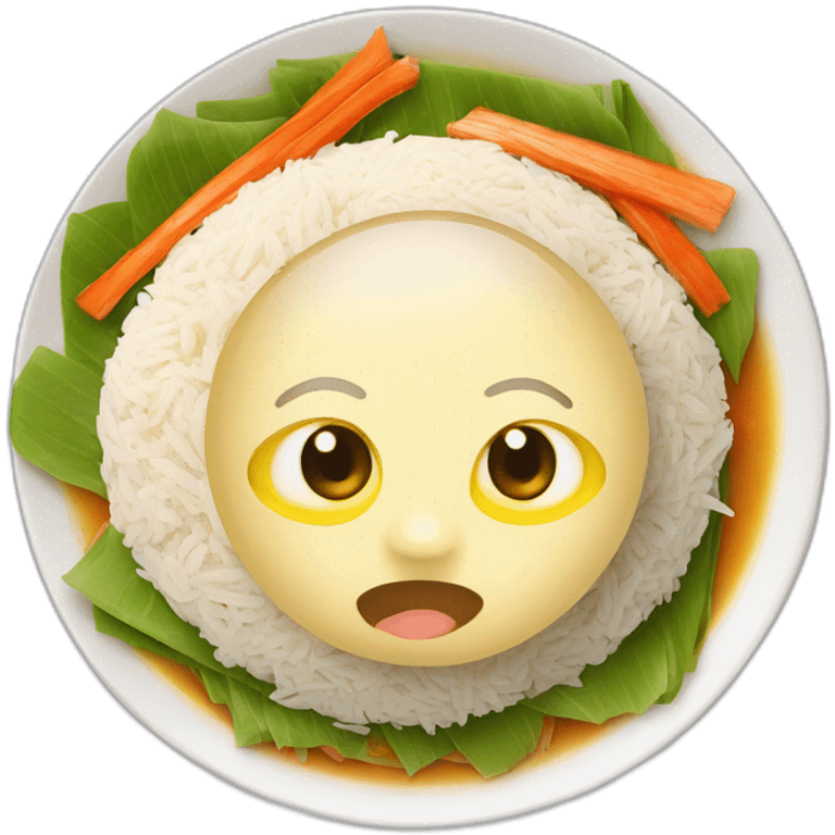 A plate of hainan chicken rice with eyes emoji