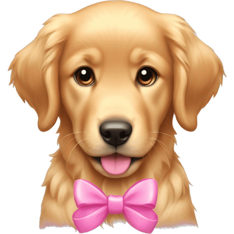 female golden retriever puppy with pink bows on her ears emoji