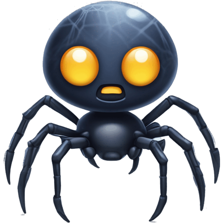 A friendly and cute spider mascot for Data Crawl, a web scraping and AI startup. The spider should have a cheerful face and a non-threatening appearance. It should have a sleek, futuristic design with some elements representing technology and data. emoji