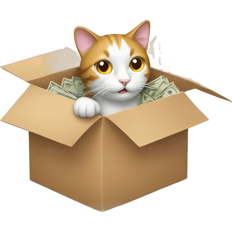 Cat in box with money emoji