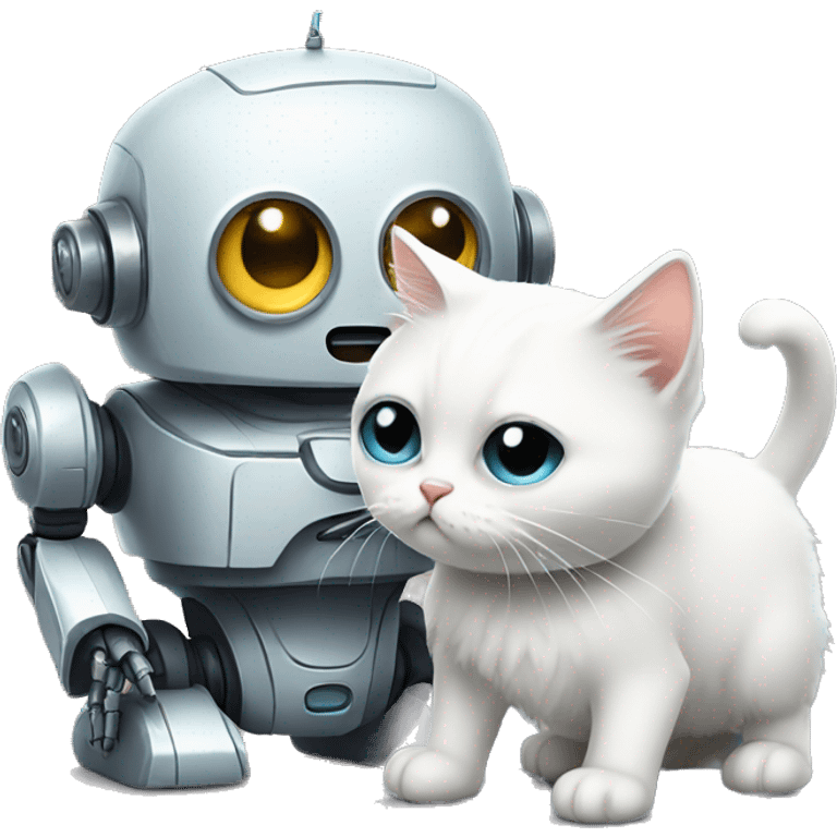 Sad robot and a white kitten emoji