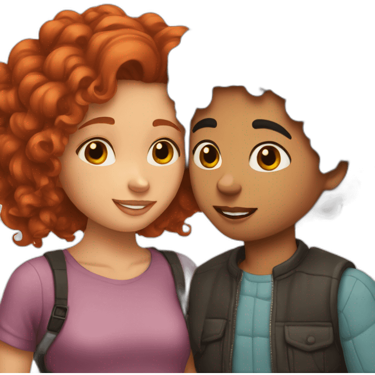 boy-with-dark-hair-kissing a girl with curly red hair emoji