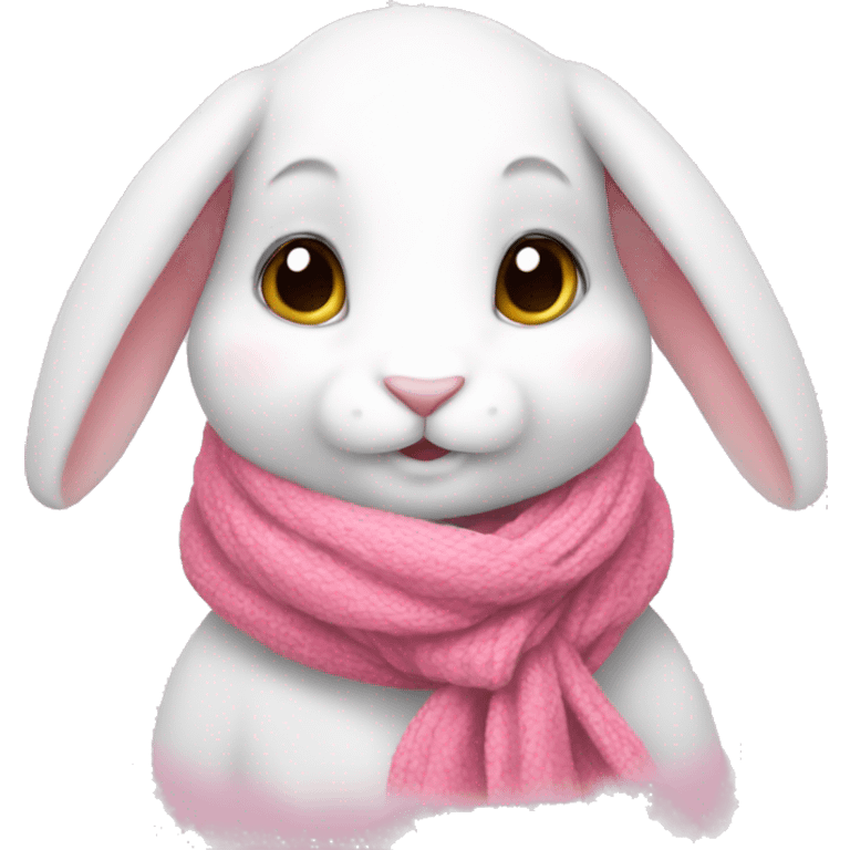 white rabbit cute wears pink scarf emoji