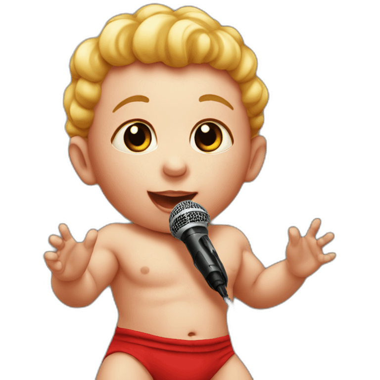 Baby with red skin and microphone on stage emoji