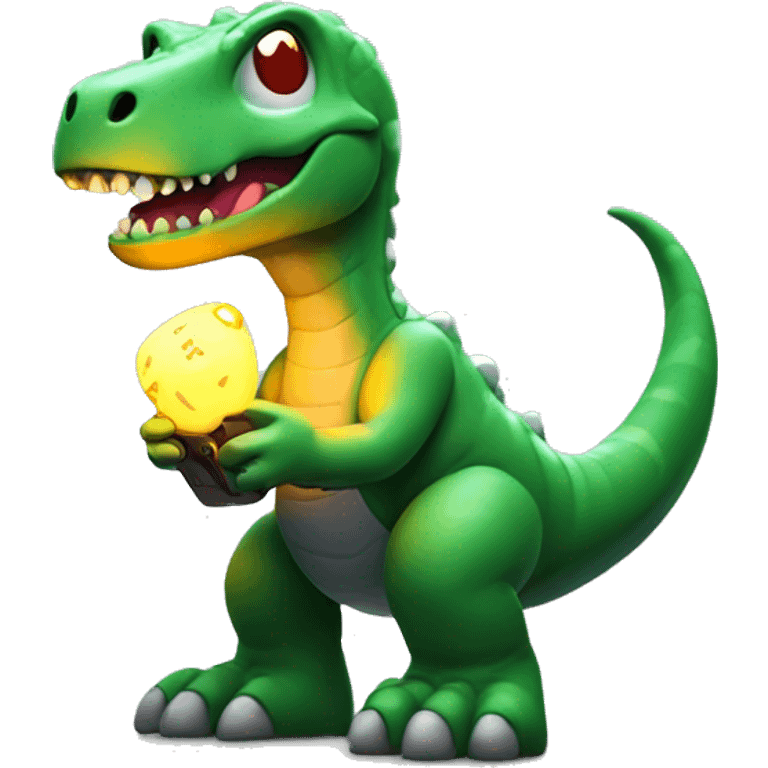 VERY FUN DINOSOUR PLAYING VIDEOGAMES WITH LIGHT UP CONTROLLER emoji